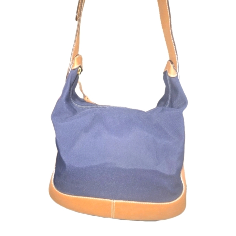 Authentic Loewe Blue and Tan Shoulder Bag With Interior Pouch